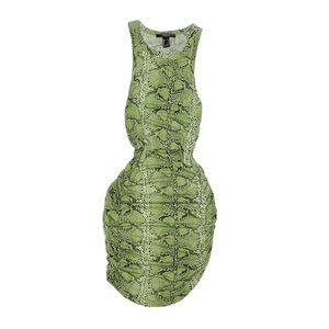 Forever 21 Bodycon Side Ruched Dress Green Snake Skin